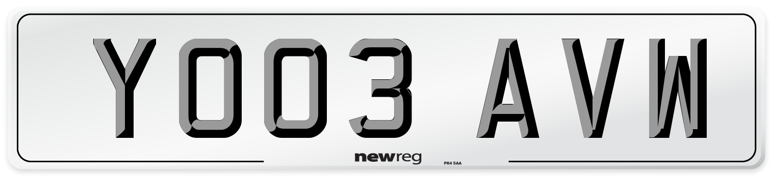 YO03 AVW Number Plate from New Reg